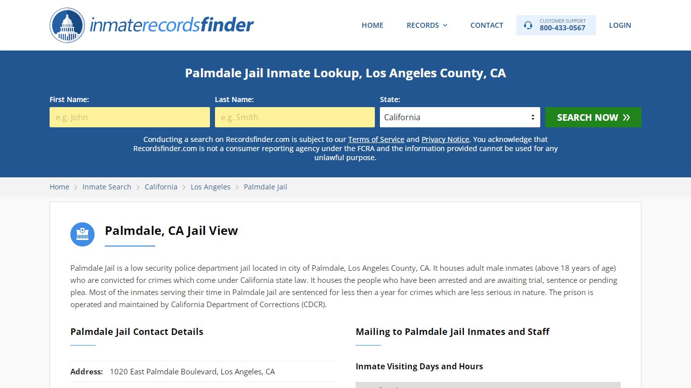 Palmdale Jail Inmate Lookup, Los Angeles County, CA - RecordsFinder