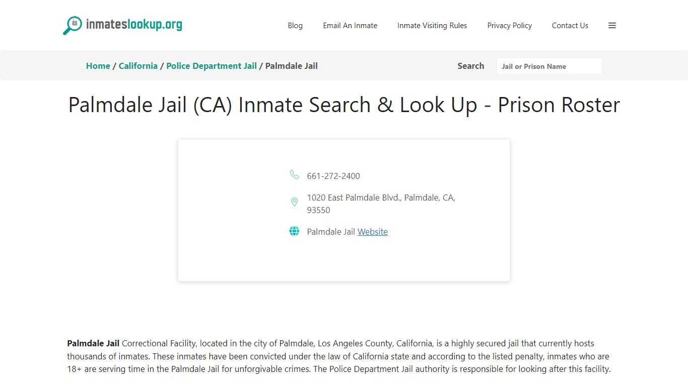 Palmdale Jail (CA) Inmate Search & Look Up - Prison Roster