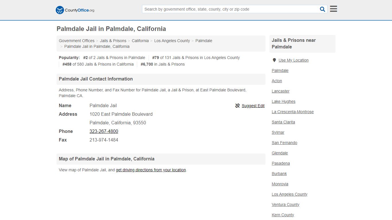 Palmdale Jail - Palmdale, CA (Address, Phone, and Fax) - County Office